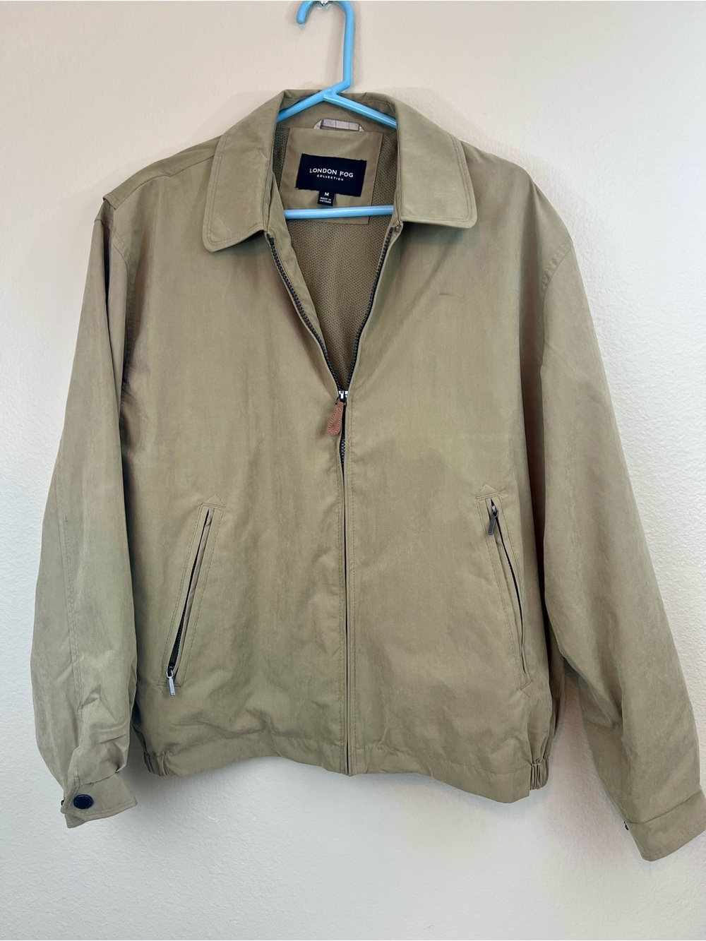 London Fog Mens Tan Khaki Full Zip Mesh Lined Harrington Jacket Size Medium